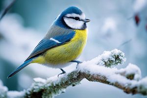 Blaumeise (Cyanistes caeruleus) im Winter