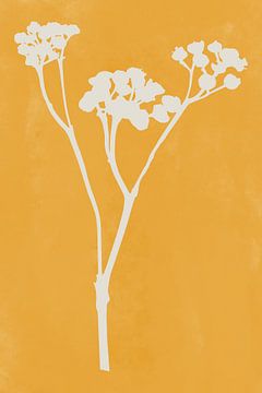 Moderne botanische kunst. Bloem in wit op geel van Dina Dankers