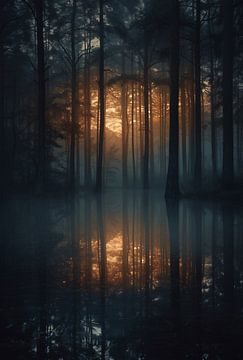 Bosimpressies bij zonsopgang van fernlichtsicht