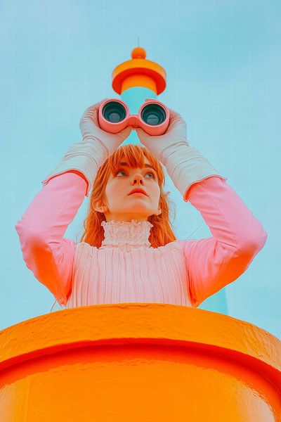Girl with binoculars - Intense colours by Poster Art Shop