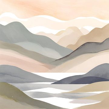 Beige and Grey Mountains Watercolour Nature painting by ComfortQ