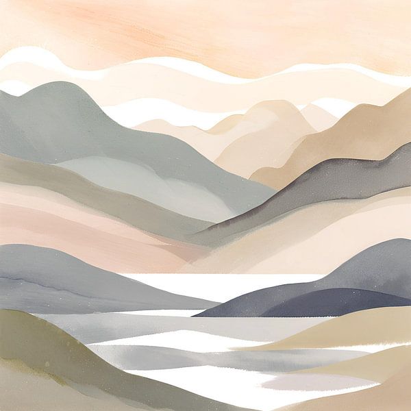 Beige and Grey Mountains Watercolour Nature painting by ComfortQ