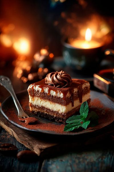 Chocolate dessert with candlelight by Poster Art Shop