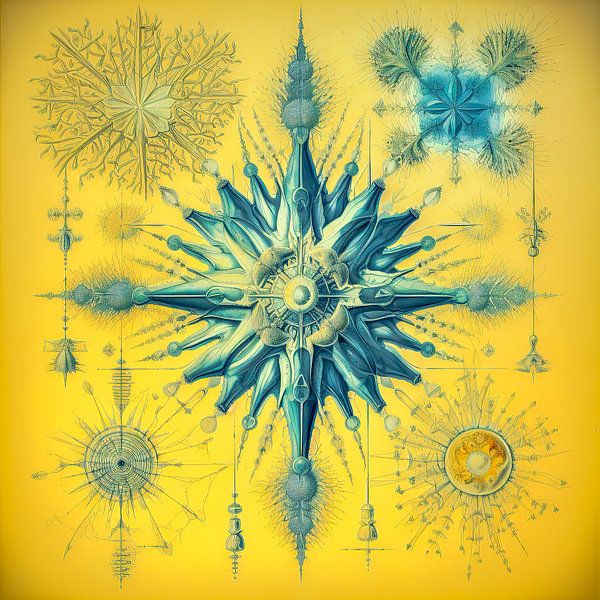 Abstract organic shapes in blue and yellow by Vlindertuin-Art