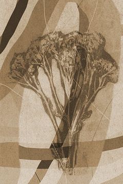 Blumen und Linien.  Moderne abstrakte botanische geometrische Kunst in Beige und Braun von Dina Dankers