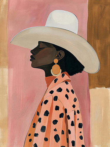 Stijlvol cowgirl portret met cowboyhoed en stippenjas