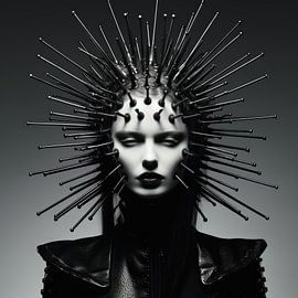 Création numérique d'une très belle femme sexy avec un masque fétichiste bizarre dans un style haute couture. sur Art Bizarre