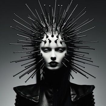 Digital created very beautiful sexy woman with bizarre fetish mask in high fashion style