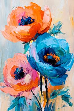 Kleurrijke bloeiende bloemen in acryltechniek