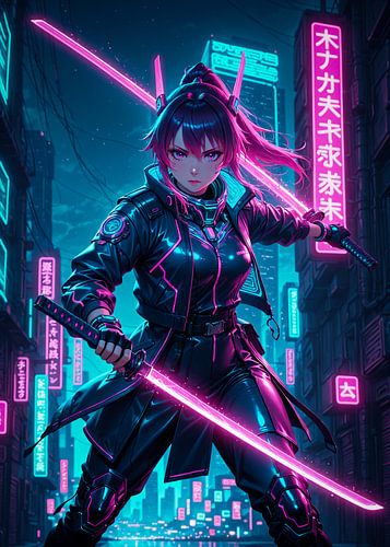 Samurai Girl Anime Cyberpunk Style Japan