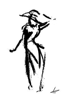 Gesture tekening van een vrouw met hoed van Emiel de Lange