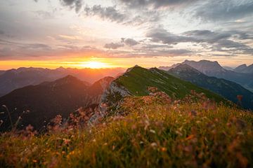 Sonnenaufgang über der Zugspitze und den Tiroler Alpen von Leo Schindzielorz