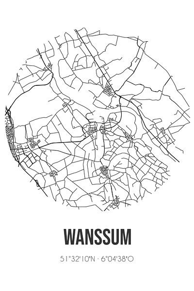 Wanssum (Limburg) | Map | Black and white by Prints of Place