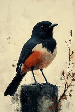 Tijdloze Elegant Vogel met Donkere Veren en Oranje Buik van Eva Lee