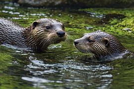 Verspielte Otter im natürlichen Wasser von Imperial Art House