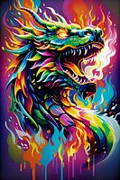 Dragon fire neon graffiti  pop art