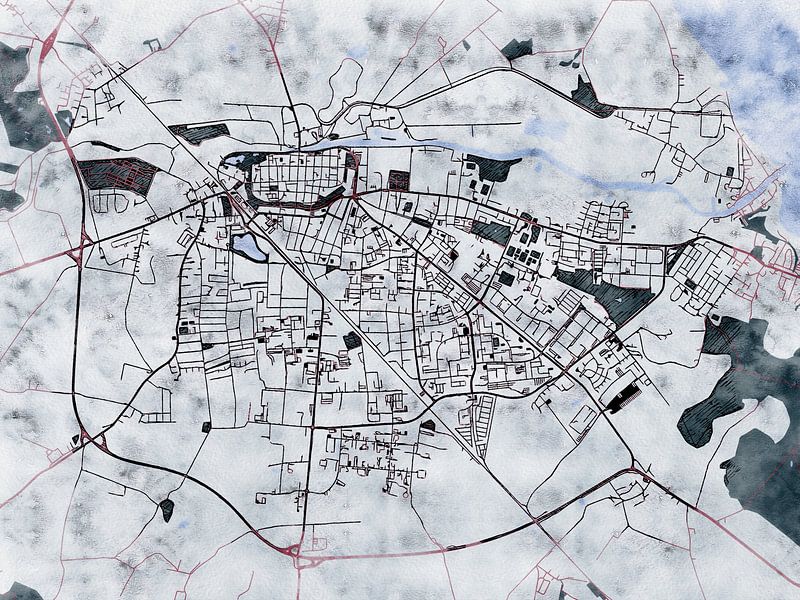 Map of Greifswald with the style 'White Winter' by Maporia