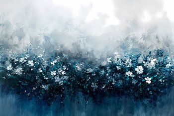 Abstract bloemenveld in blauwe tinten