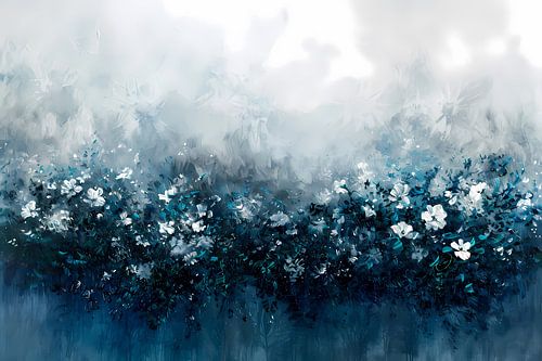 Abstract bloemenveld in blauwe tinten van Art & Soul Creations