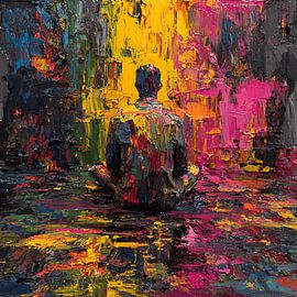 Dissolving Human Figure in Water Abstract Expressionism Painting with Impasto Texture and Chaotic Motion Energy by Aden Pink Studio