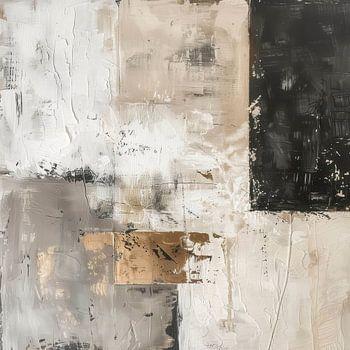 Abstrakte Geometrie in Schwarz, Beige und Goldakzenten