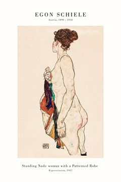 Egon Schiele - Nackte Frau mit gemusterter Robe