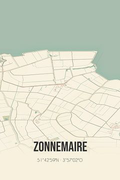 Vintage landkaart van Zonnemaire (Zeeland) van Rezona