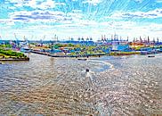 Elbe en haven in Hamburg van Leopold Brix thumbnail