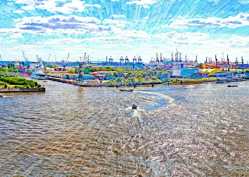 Elbe en haven in Hamburg van Leopold Brix