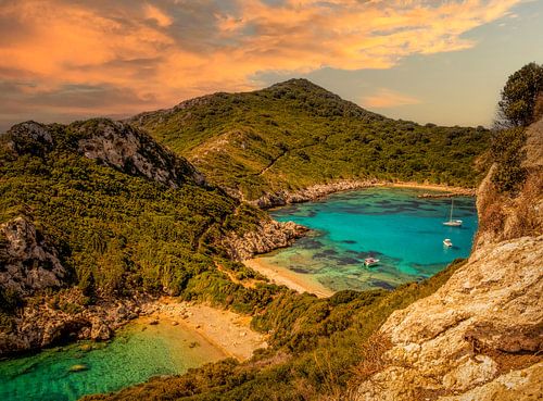 Griekenland baai zonsondergang