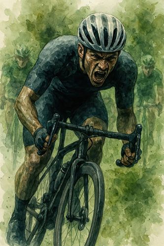 Schreeuw van de sprint (stoer mannelijk kracht sport topniveau racefiets tour de France aquarel schilderij  )
