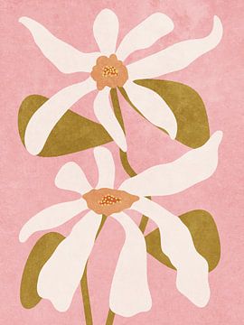 Abstracte grote witte bloemen van Raissa Oltmanns