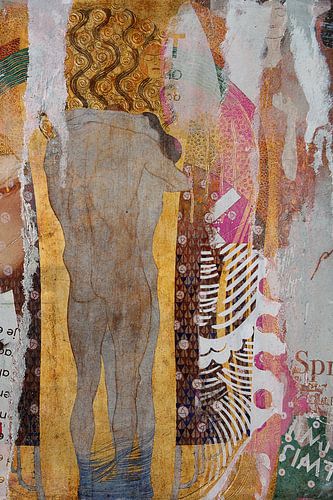 Een innige omhelzing en kus uit de Beethovenfrieze, naar het werk van Gustav Klimt