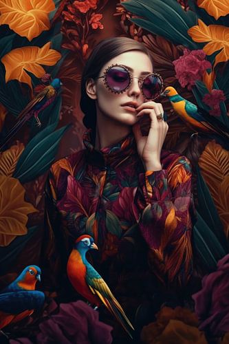 Man and bird portrait by Digitale Schilderijen