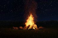 Campfire at night and in front of a starry sky by Besa Art thumbnail