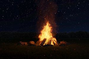 Lagerfeuer bei Nacht und vor Sternenhimmel von Besa Art