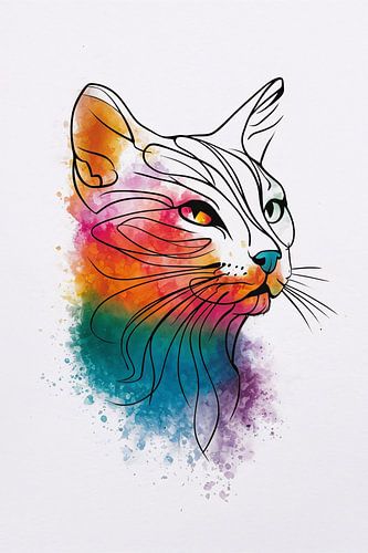 Abstracte aquarel kat met kleurexplosie