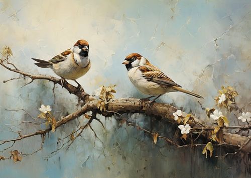Sparrows Nature Art by Eye catching paintings