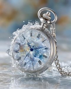 Time Frozen Pocket Watch In Ice Detaillierte Wandkunst