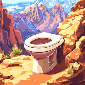 Toilet met uitzicht op de bergen onder de open hemel van Pixelbull Design