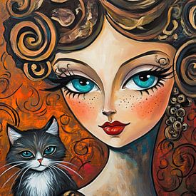 Mädchen und Katze von Blickfänger Gemälde