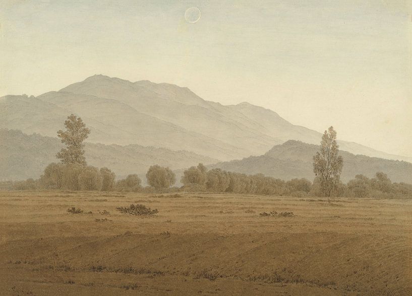 New Moon above the Riesengebirge Mountains, Caspar David Friedrich by Masterful Masters