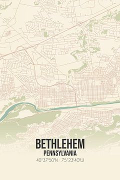 Carte ancienne de Bethlehem (Pennsylvanie), USA. sur Rezona