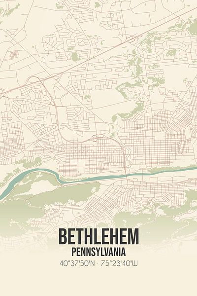 Alte Karte von Bethlehem (Pennsylvania), USA. von Ortsdrucke