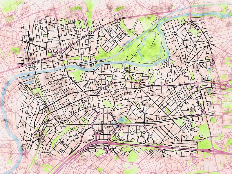 Map of Noisy-le-Grand with the style 'Soothing Spring' by Maporia