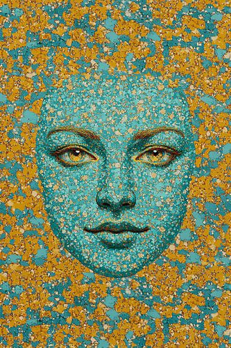 Abstract portret in blauw en goud