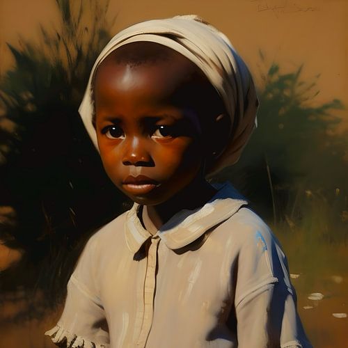 Afrikaans kindje 3. Jongentje met hoofddoek, olieverf effect