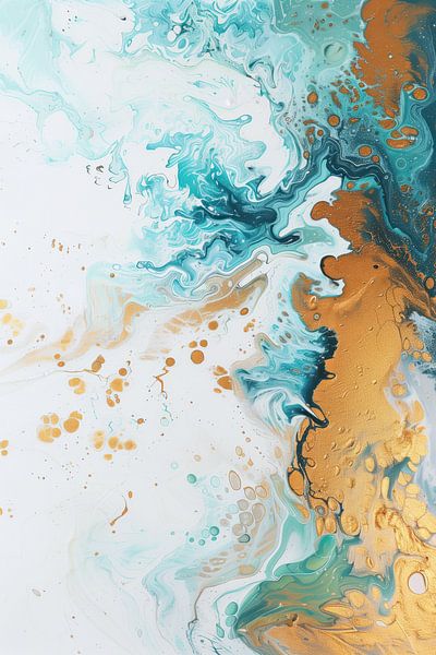 Abstrakte Malerei in Blau und Gold von Thea