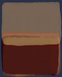 Moderne abstracte kunst in zand, warm bruin, donkerblauw en roze (gezien bij vtwonen)