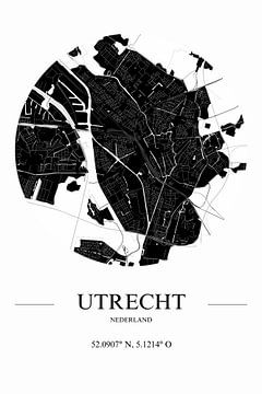 Carte abstraite de la ville d'Utrecht en noir et blanc sur De Muurdecoratie